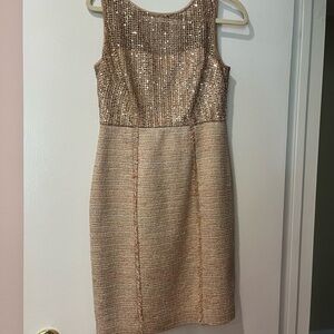 Kay Unger Sparkling Sleeveless Dress with Tweed Skirt
